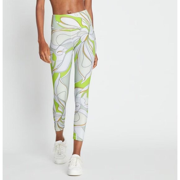 Tory Burch Weightless Printed 7/8 Legging Chartreuse Twisty Flower Size M - Picture 1 of 5